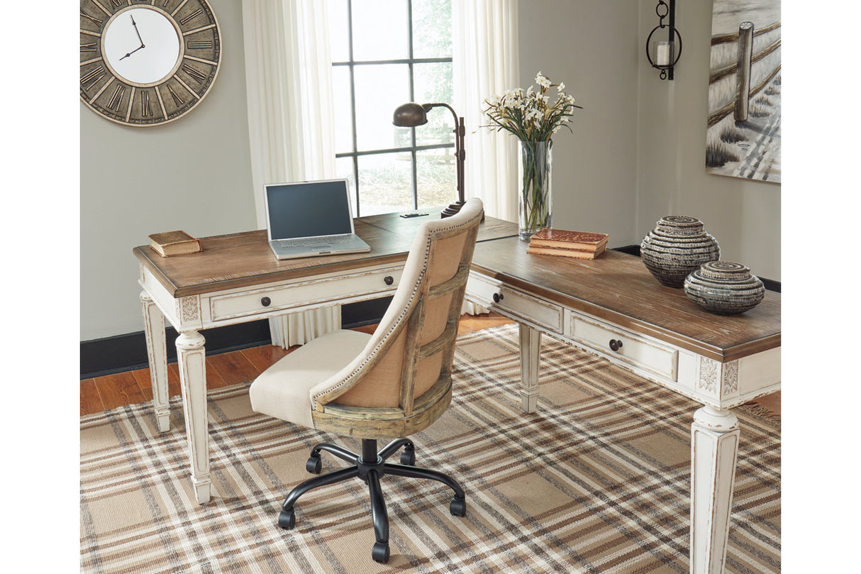 Realyn White/Brown 2-Piece Home Office Lift Top Desk from Ashley - Luna Furniture