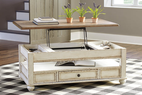 Realyn White/Brown Coffee Table with Lift Top from Ashley - Luna Furniture