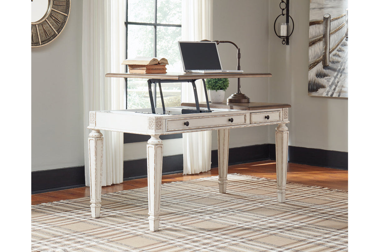 Realyn White/Brown Home Office Lift Top Desk from Ashley - Luna Furniture