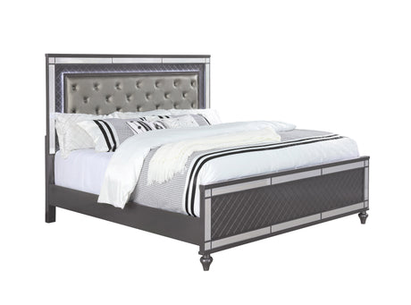 Refino Gray LED Upholstered Panel Bedroom Set from Crown Mark - Luna Furniture
