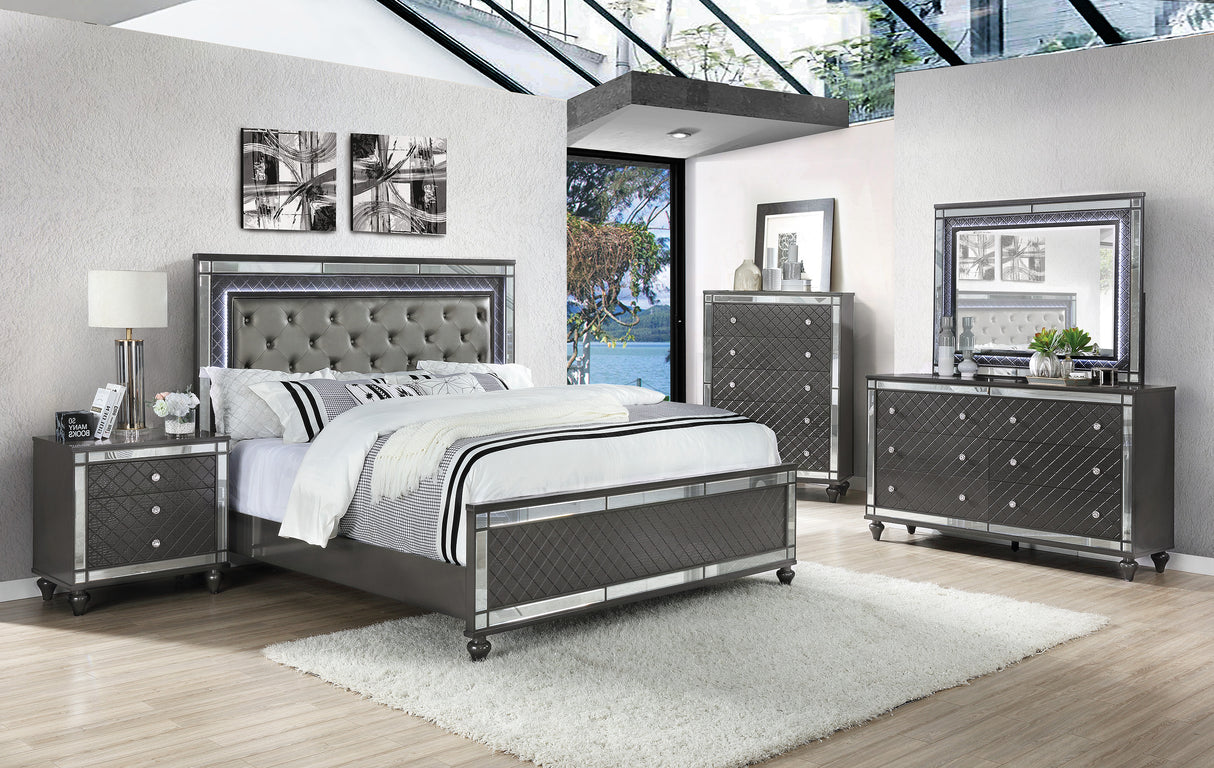 Refino Gray LED Upholstered Panel Bedroom Set from Crown Mark - Luna Furniture