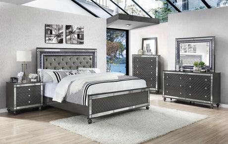Refino Gray LED Upholstered Panel Bedroom Set from Crown Mark - Luna Furniture