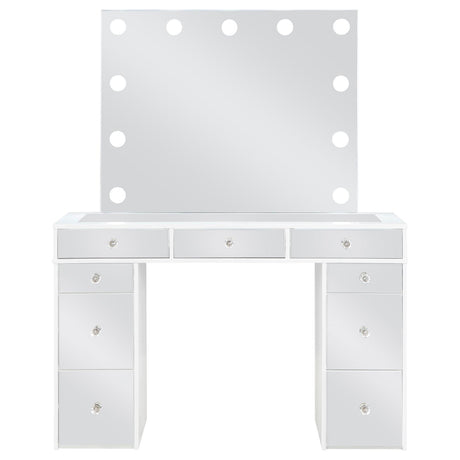 Regina White 3-Piece Makeup Vanity Table Set Hollywood Lighting and Mirror from Coaster - Luna Furniture