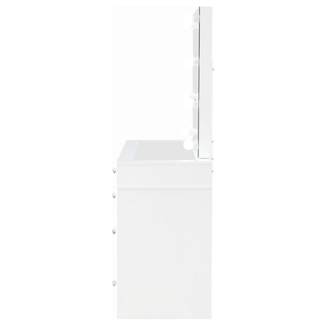 Regina White 3-Piece Makeup Vanity Table Set Hollywood Lighting and Mirror from Coaster - Luna Furniture