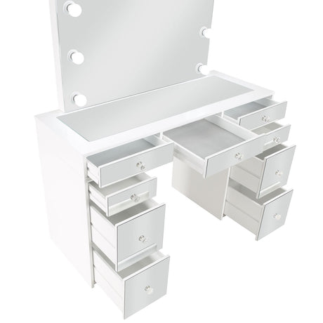 Regina White 3-Piece Makeup Vanity Table Set Hollywood Lighting and Mirror from Coaster - Luna Furniture