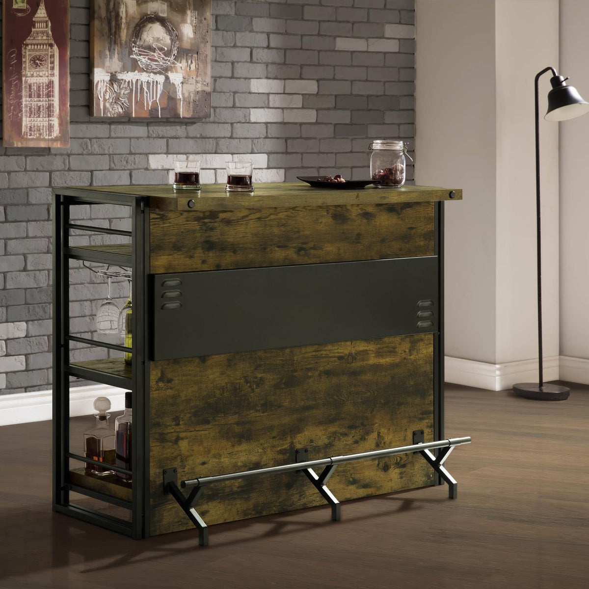 Coaster Renaldi Bar Unit with Stemware Rack Antique Nutmeg - Luna Furniture