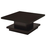 Reston Cappuccino Pedestal Square Coffee Table from Coaster - Luna Furniture