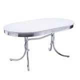 Retro Glossy White and Chrome Oval Dining Table from Coaster - Luna Furniture
