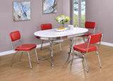 Retro Glossy White and Chrome Oval Dining Table from Coaster - Luna Furniture