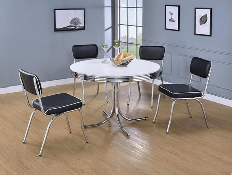 Retro Glossy White and Chrome Round Dining Table from Coaster - Luna Furniture