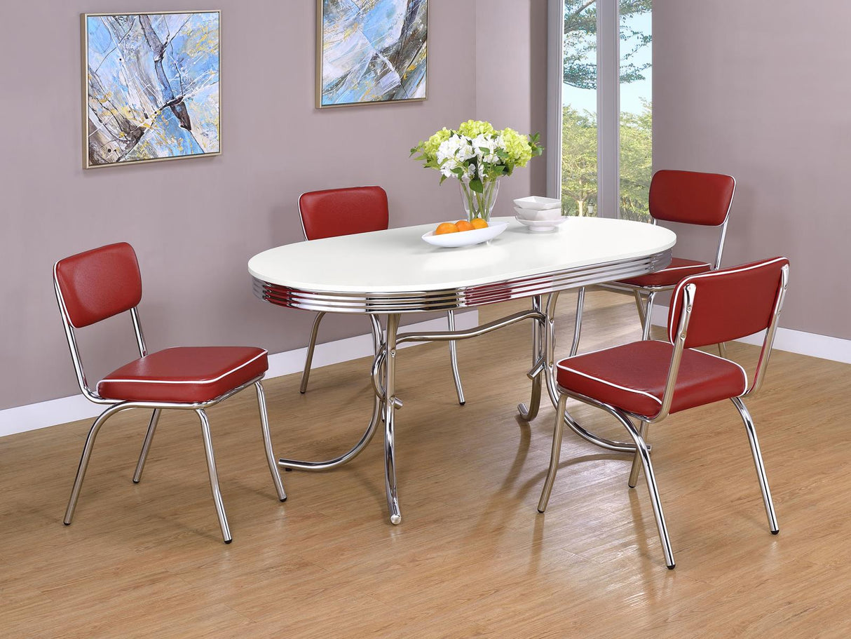 Retro Glossy White and Red 5-Piece Oval Dining Set from Coaster - Luna Furniture