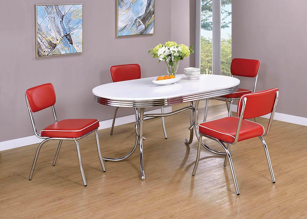 昭和レトロ　ビンテージ　レッド　ファブリック　レトロチェア　4脚セット　nZ Coaster Retro Open Back Side Chairs Red and Chrome (Set of 2