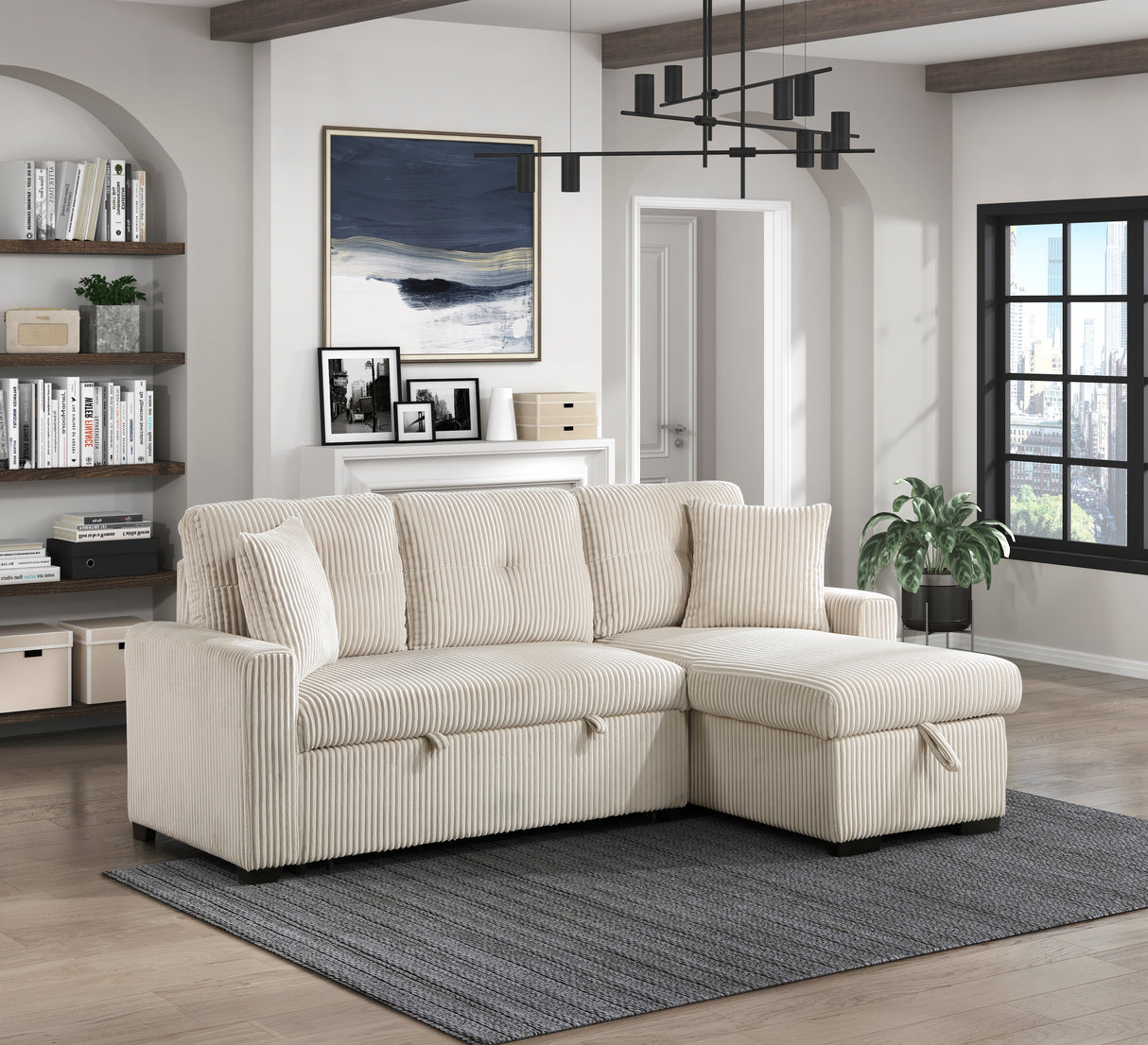 Rhett Beige 3-Piece Reversible Sectional with Pull-out Bed and Hidden Storage from Homelegance - Luna Furniture
