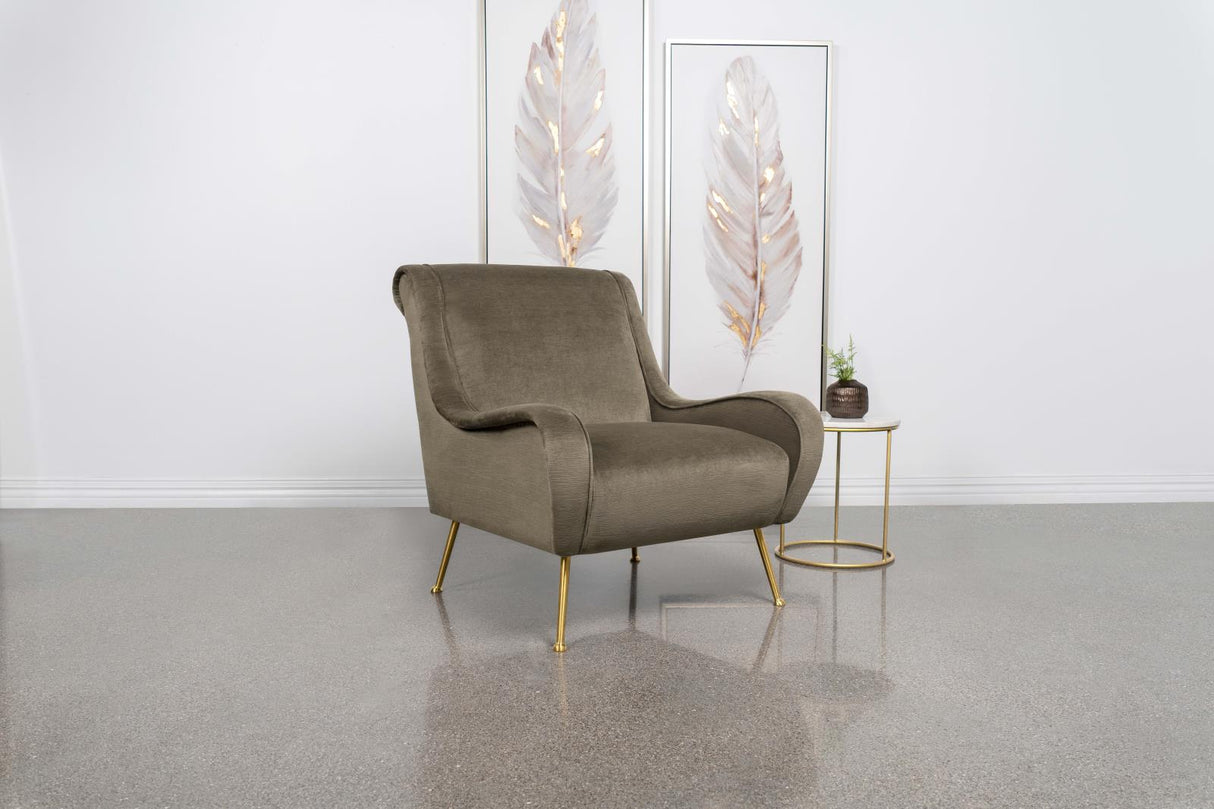 Ricci Truffle and Gold Upholstered Saddle Arms Accent Chair from Coaster - Luna Furniture