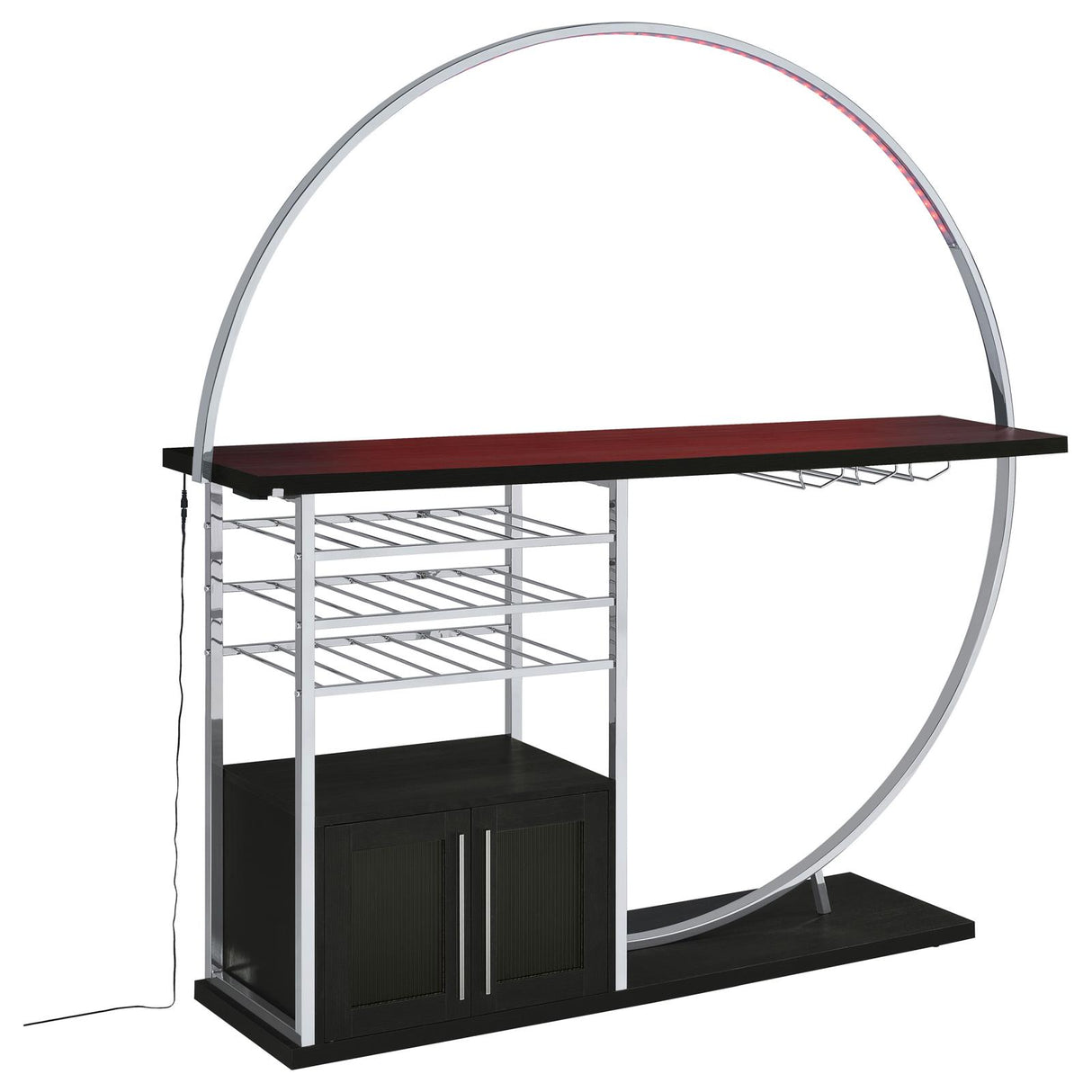 Risley Dark Charcoal 2-Door Circular LED Home Bar with Wine Storage from Coaster - Luna Furniture