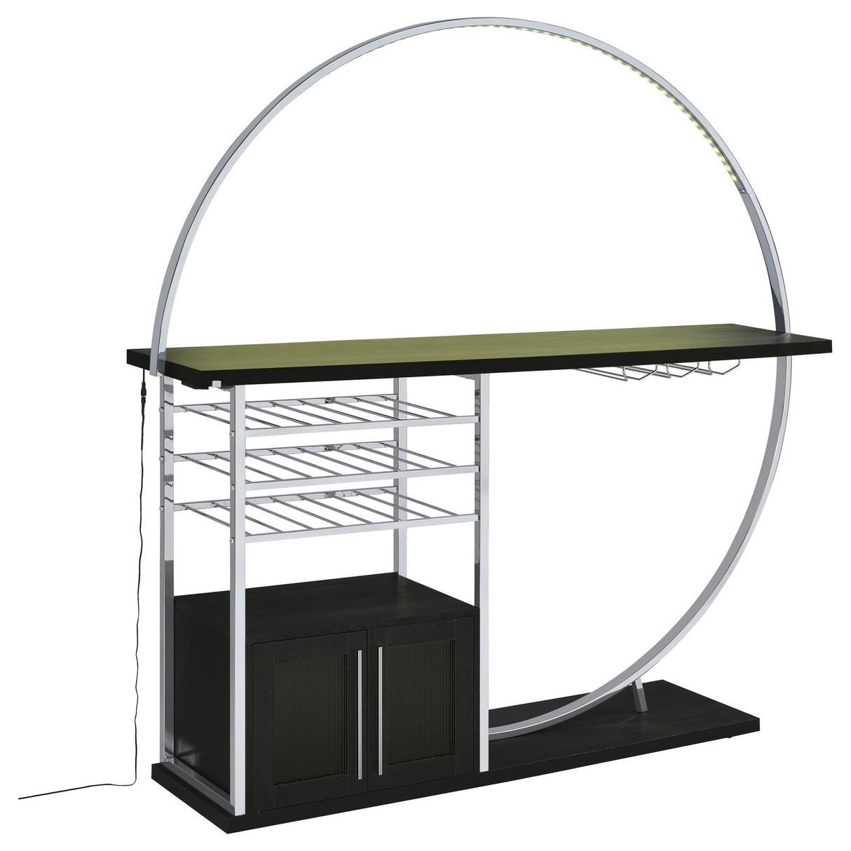 Risley Dark Charcoal 2-Door Circular LED Home Bar with Wine Storage from Coaster - Luna Furniture