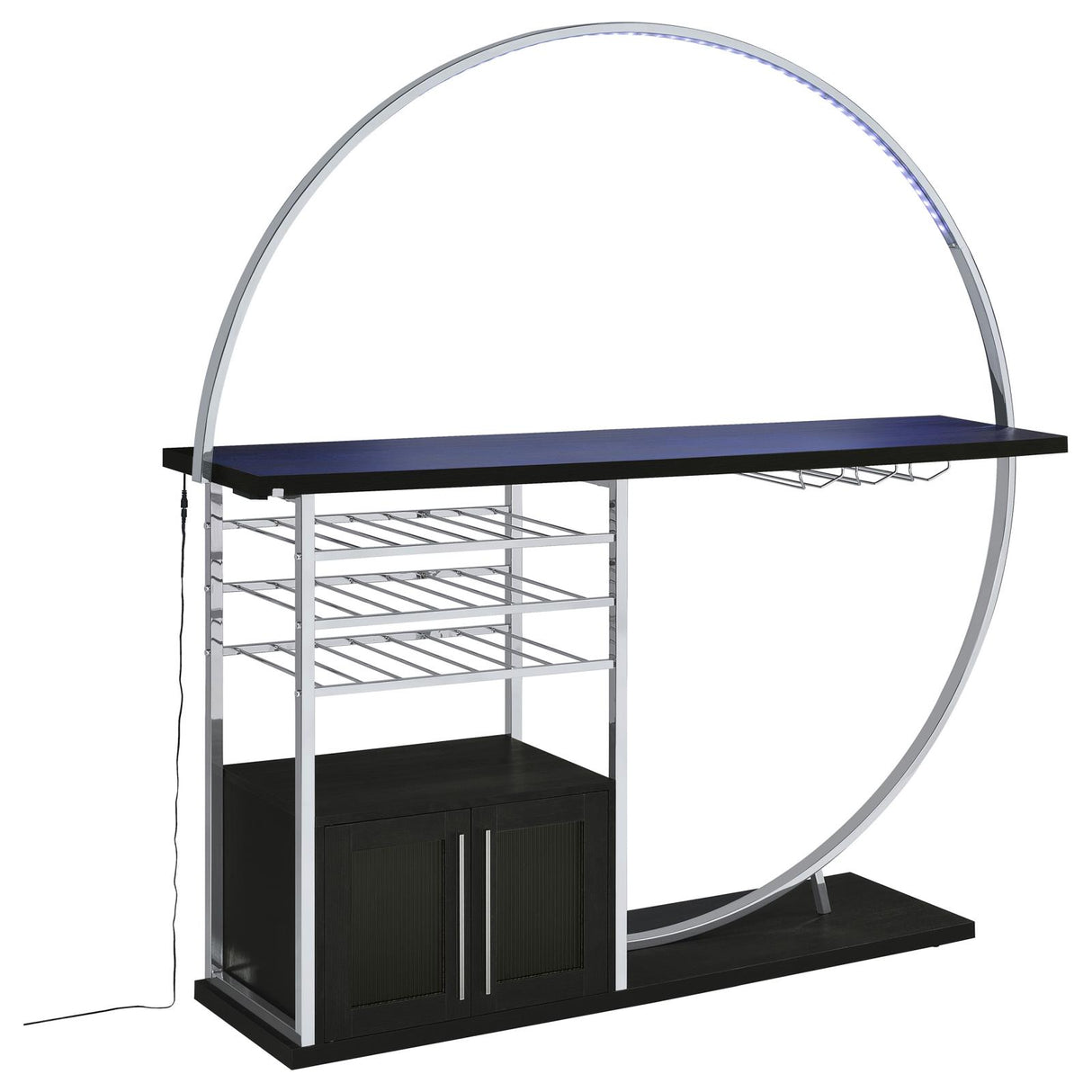 Risley Dark Charcoal 2-Door Circular LED Home Bar with Wine Storage from Coaster - Luna Furniture