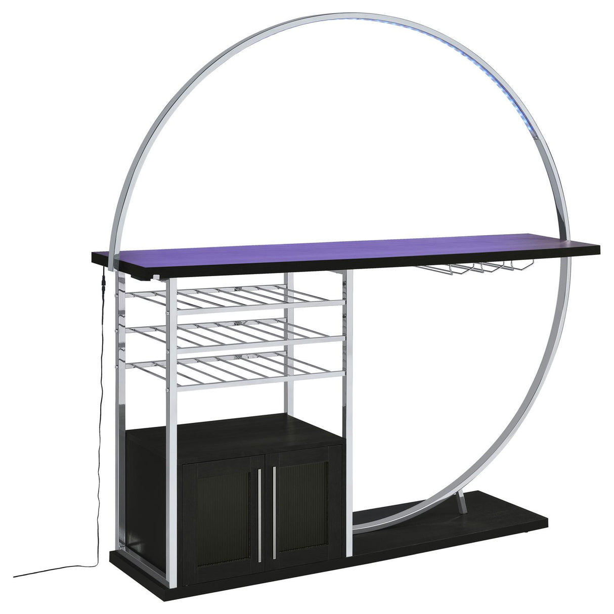 Risley Dark Charcoal 2-Door Circular LED Home Bar with Wine Storage from Coaster - Luna Furniture