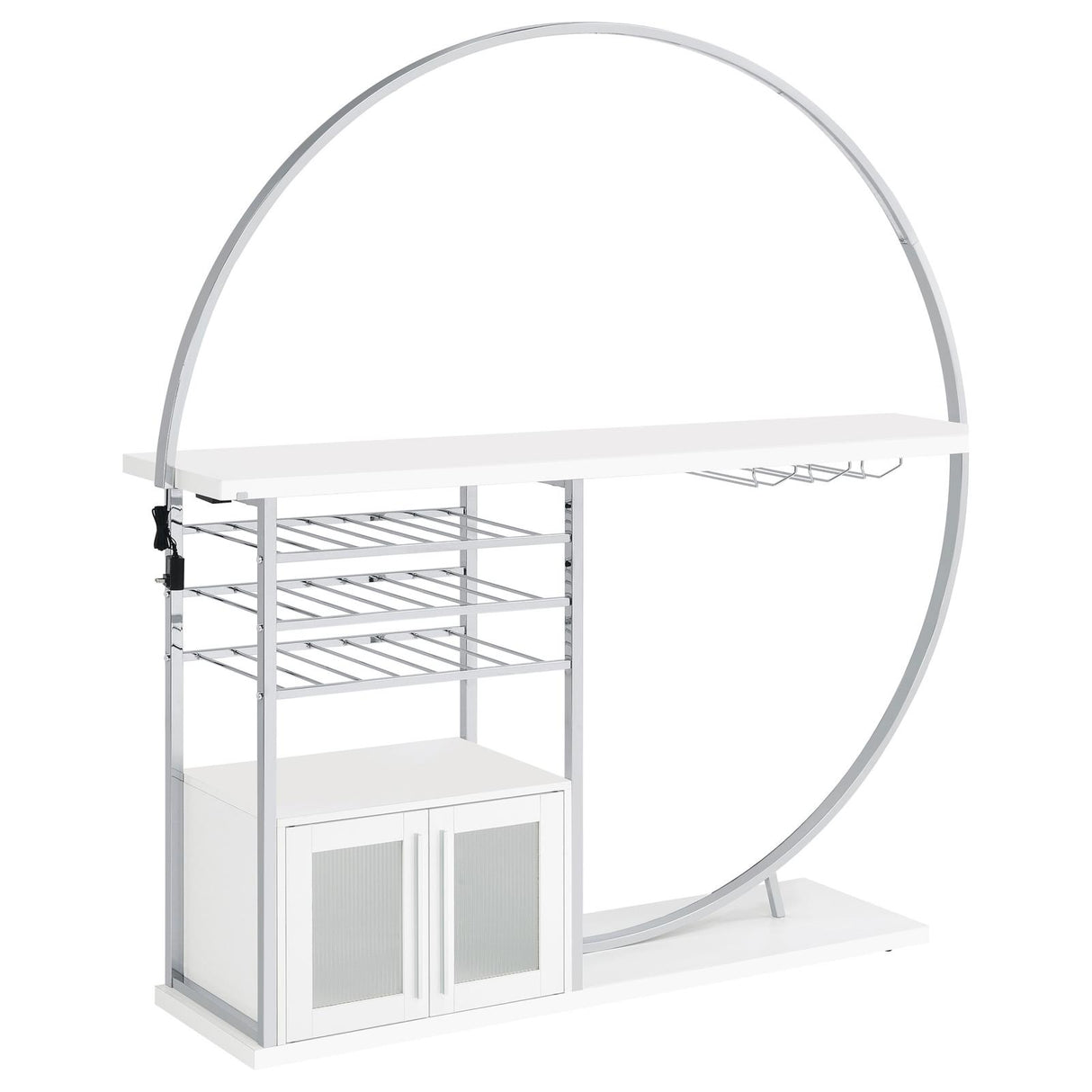 Risley White High Gloss 2-Door Circular LED Home Bar with Wine Storage from Coaster - Luna Furniture
