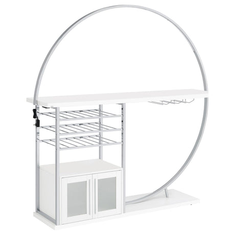 Risley White High Gloss 2-Door Circular LED Home Bar with Wine Storage from Coaster - Luna Furniture