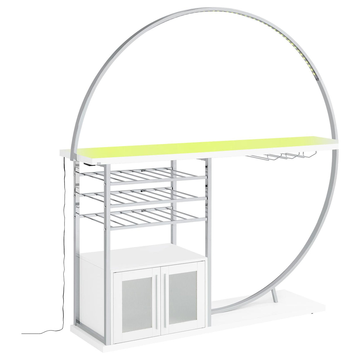 Risley White High Gloss 2-Door Circular LED Home Bar with Wine Storage from Coaster - Luna Furniture