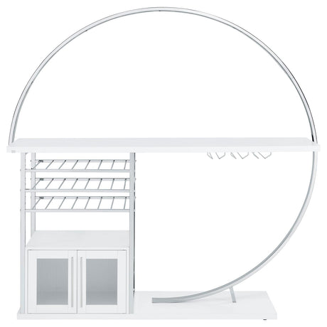 Risley White High Gloss 2-Door Circular LED Home Bar with Wine Storage from Coaster - Luna Furniture