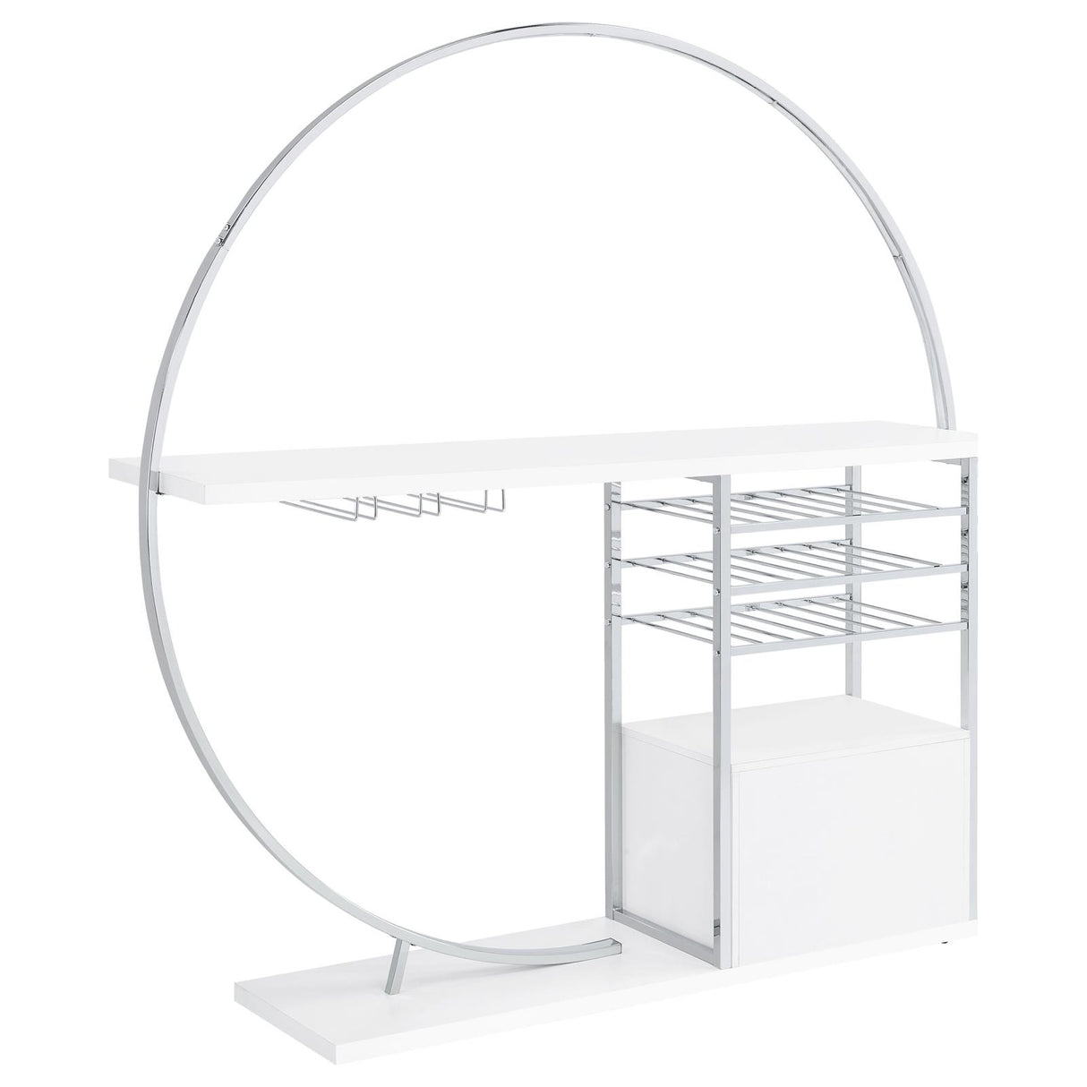 Risley White High Gloss 2-Door Circular LED Home Bar with Wine Storage from Coaster - Luna Furniture