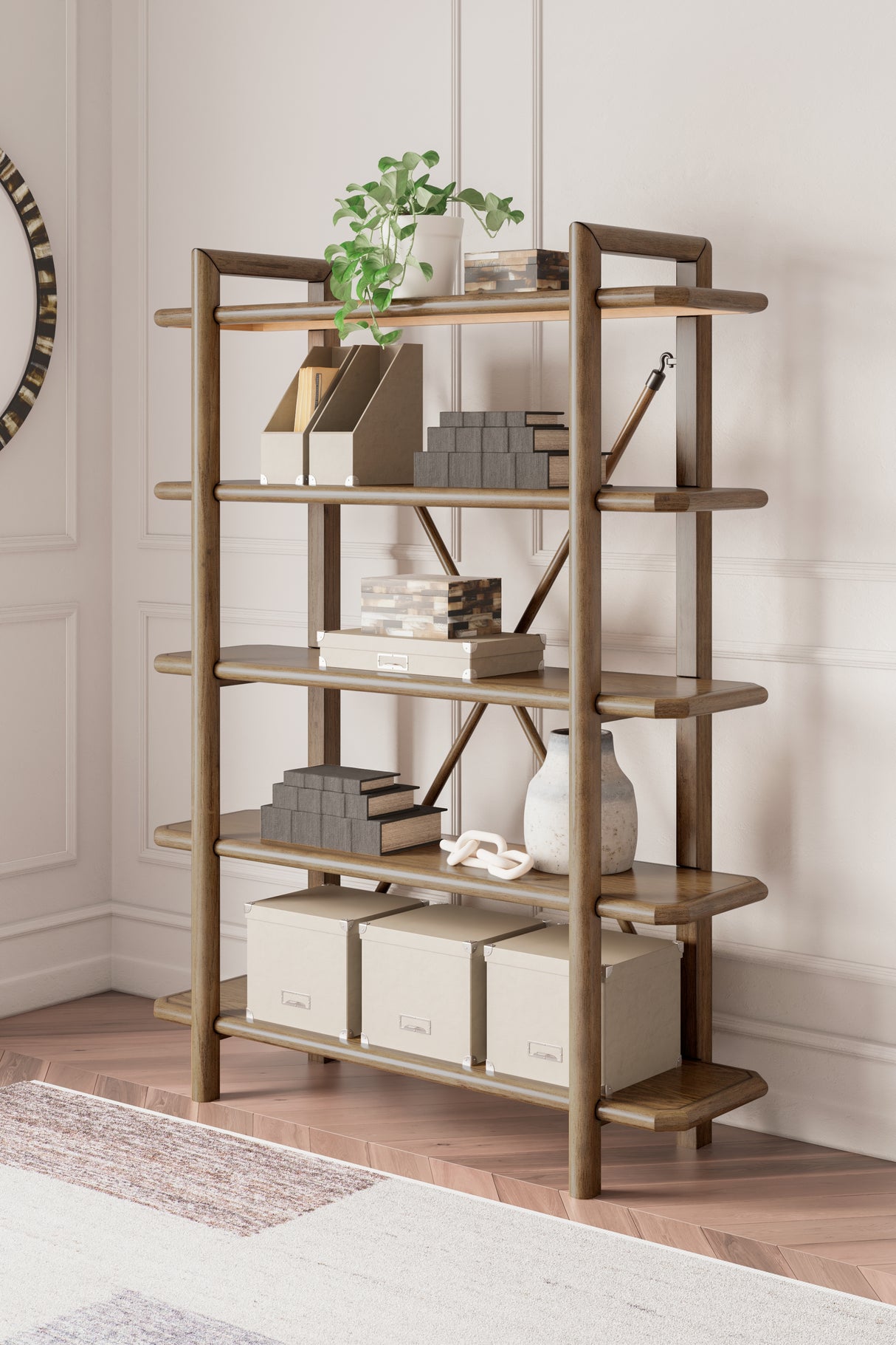 Roanhowe Brown 71" Bookcase from Ashley - Luna Furniture