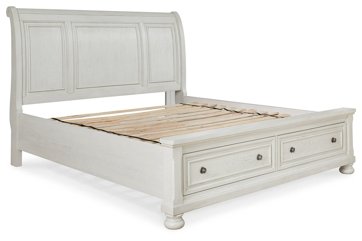 Robbinsdale Antique White King Sleigh Storage Platform Bed from Ashley - Luna Furniture