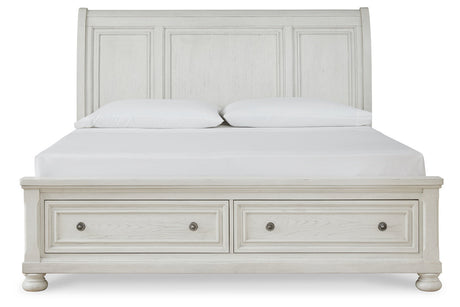 Robbinsdale Antique White King Sleigh Storage Platform Bed from Ashley - Luna Furniture