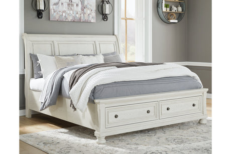 Robbinsdale Antique White Queen Sleigh Storage Platform Bed from Ashley - Luna Furniture