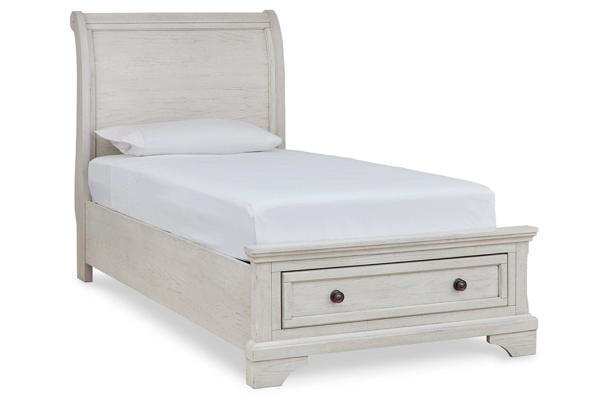 Robbinsdale Antique White Twin Sleigh Storage Platform Bed from Ashley - Luna Furniture