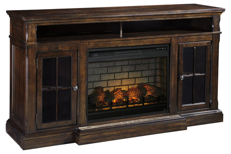 Roddinton Dark Brown 72" TV Stand with Electric Fireplace from Ashley - Luna Furniture