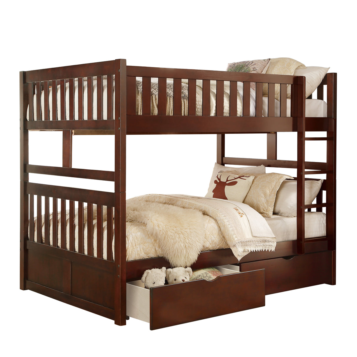 Rowe Dark Cherry Full/Full Bunk Bed with Storage Boxes from Homelegance - Luna Furniture