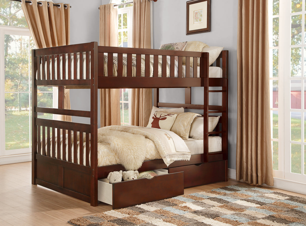 Rowe Dark Cherry Full/Full Bunk Bed with Storage Boxes from Homelegance - Luna Furniture
