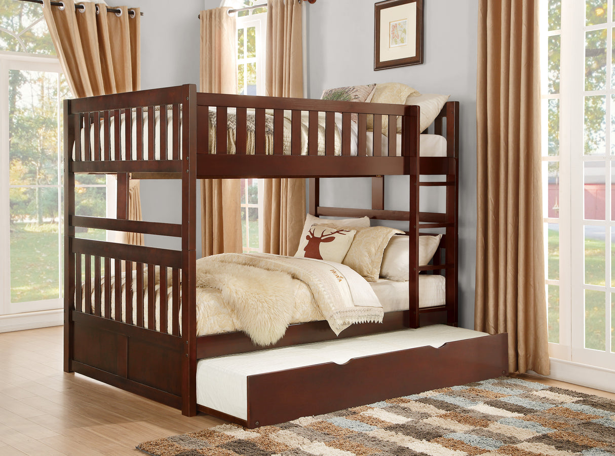Rowe Dark Cherry Full/Full Bunk Bed with Twin Trundle from Homelegance - Luna Furniture