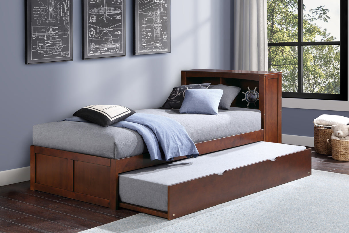 Rowe Dark Cherry Twin Bookcase Bed with Twin Trundle from Homelegance - Luna Furniture