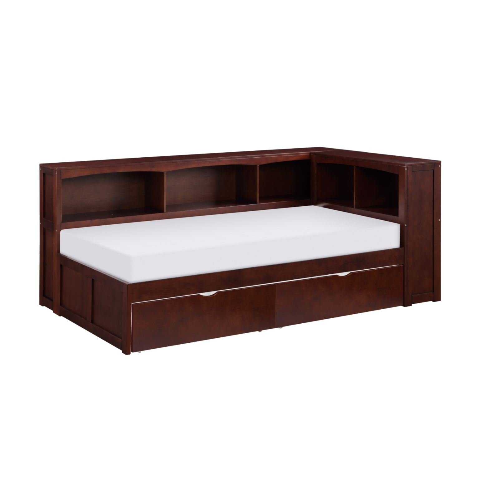 Rowe Dark Cherry Twin Bookcase Corner Bed with Storage Boxes from Homelegance - Luna Furniture