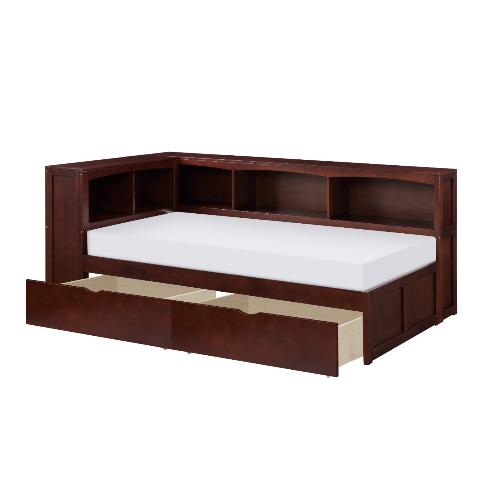 Rowe Dark Cherry Twin Bookcase Corner Bed with Storage Boxes from Homelegance - Luna Furniture