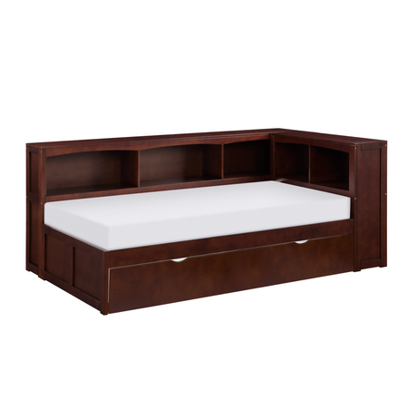 Rowe Dark Cherry Twin Bookcase Corner Bed with Twin Trundle from Homelegance - Luna Furniture