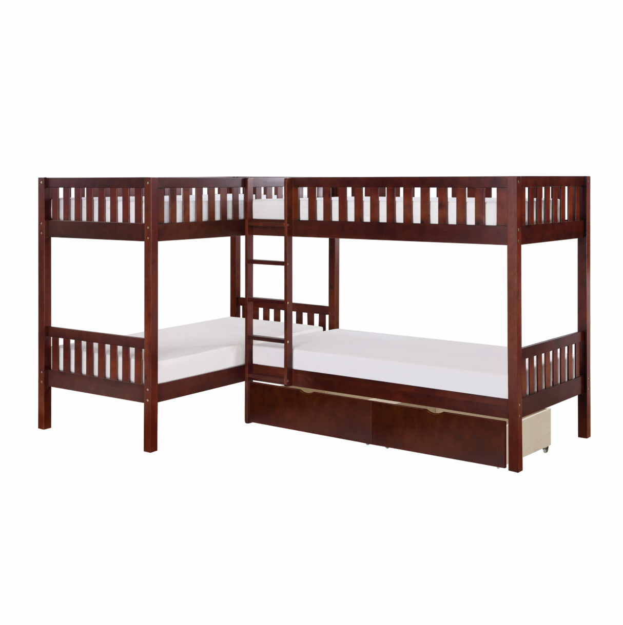 Rowe Dark Cherry Twin Corner Bunk Bed with Storage Boxes from Homelegance - Luna Furniture