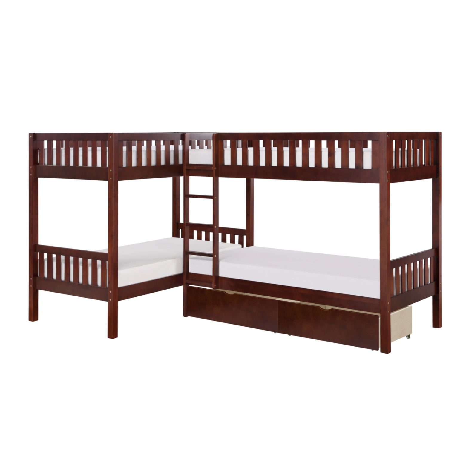 Rowe Dark Cherry Twin Corner Bunk Bed with Storage Boxes from Homelegance - Luna Furniture