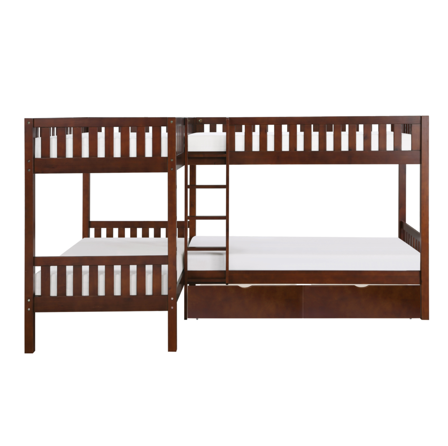 Rowe Dark Cherry Twin Corner Bunk Bed with Storage Boxes from Homelegance - Luna Furniture