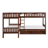 Rowe Dark Cherry Twin Corner Bunk Bed with Storage Boxes from Homelegance - Luna Furniture