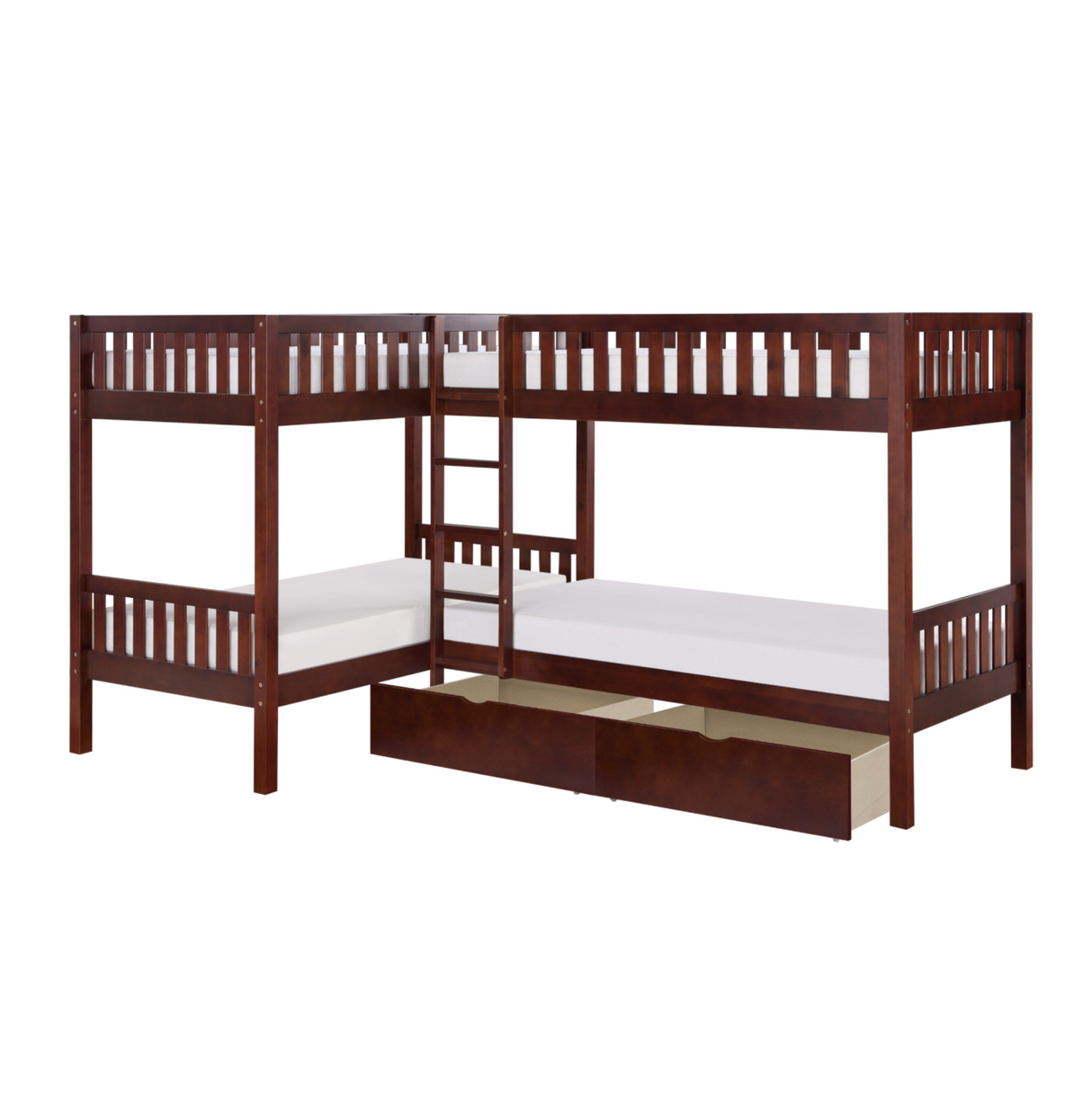 Rowe Dark Cherry Twin Corner Bunk Bed with Storage Boxes from Homelegance - Luna Furniture