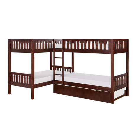 Rowe Dark Cherry Twin Corner Bunk Bed with Twin Trundle from Homelegance - Luna Furniture
