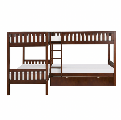 Rowe Dark Cherry Twin Corner Bunk Bed with Twin Trundle from Homelegance - Luna Furniture