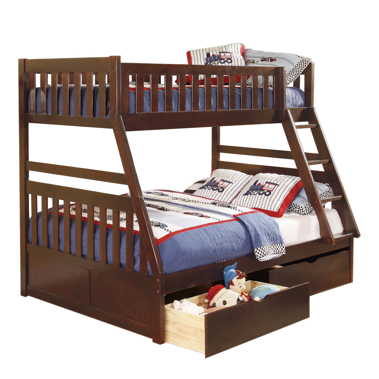 Rowe Dark Cherry Twin/Full Bunk Bed with Storage Boxes from Homelegance - Luna Furniture
