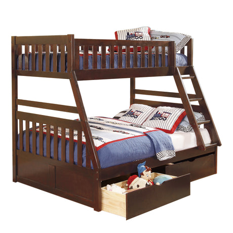 Rowe Dark Cherry Twin/Full Bunk Bed with Storage Boxes from Homelegance - Luna Furniture