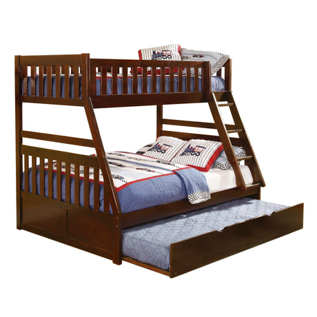 Rowe Dark Cherry Twin/Full Bunk Bed with Twin Trundle from Homelegance - Luna Furniture